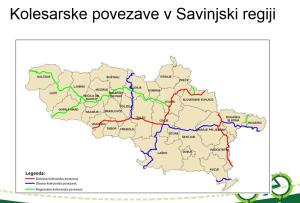 Kolesarske povezave v regiji; iz projekcije predstavitve projekta. Vir: Simbio